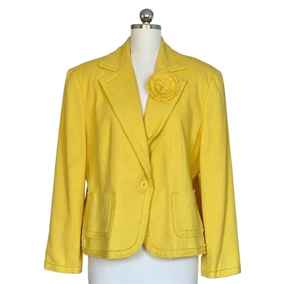 Nygard Collection Blazer Womens  Yellow Textured Slub Rosette Pin Lined - Picture 8 of 10